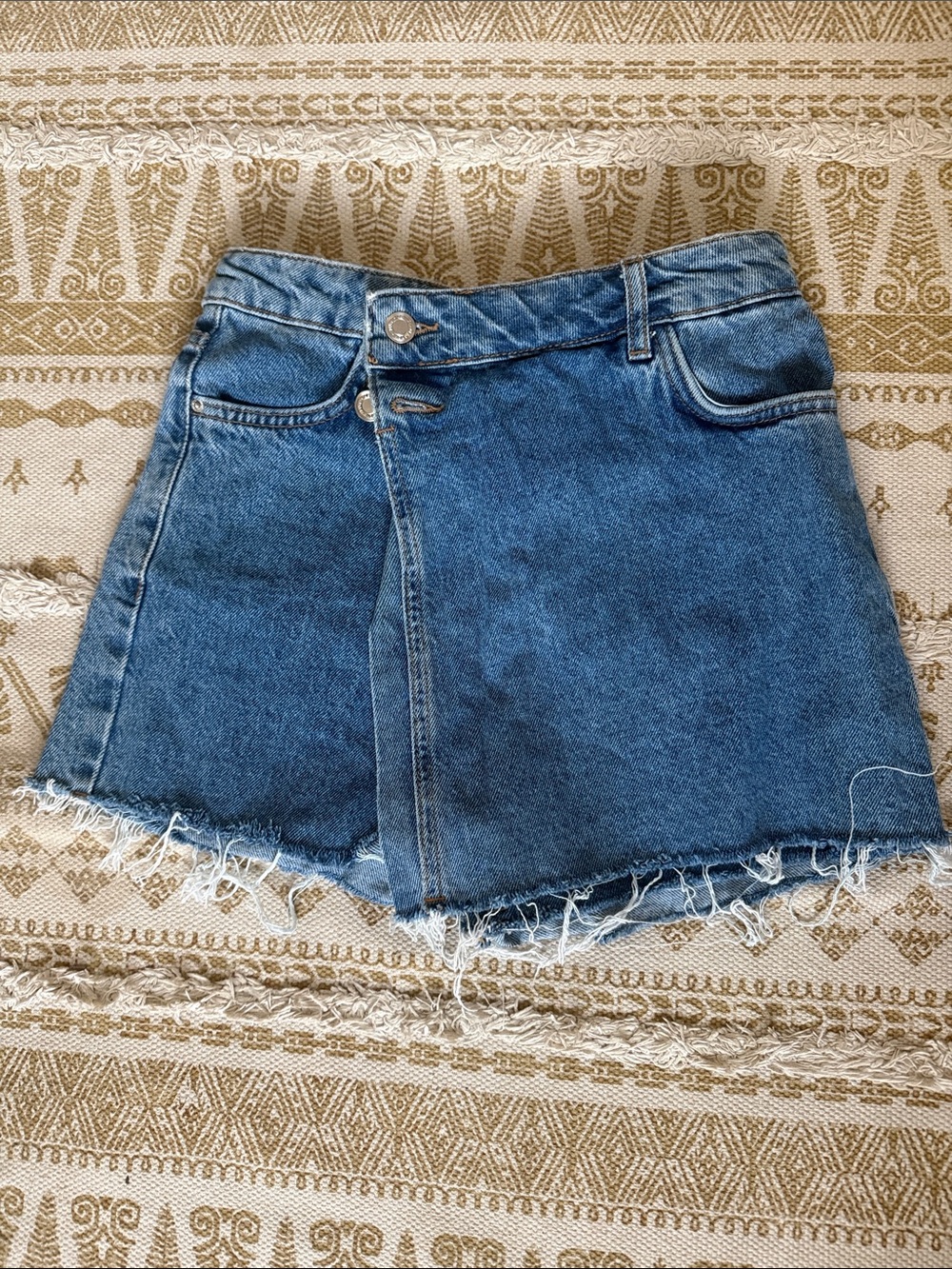Zara Blue Denim Mini Skirt with Raw Hem